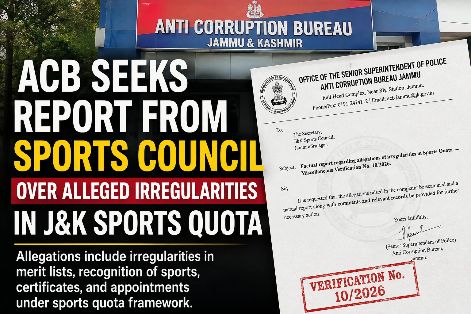 ACB Seeks Report From Sports Council Over Alleged Irregularities in J&K Sports Quote