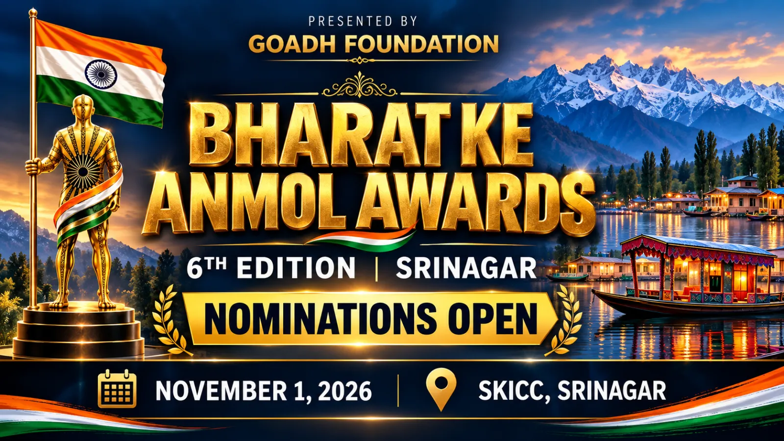 Bharat Ke Anmol Awards 6th Edition in Srinagar on November 1, Nominations Open