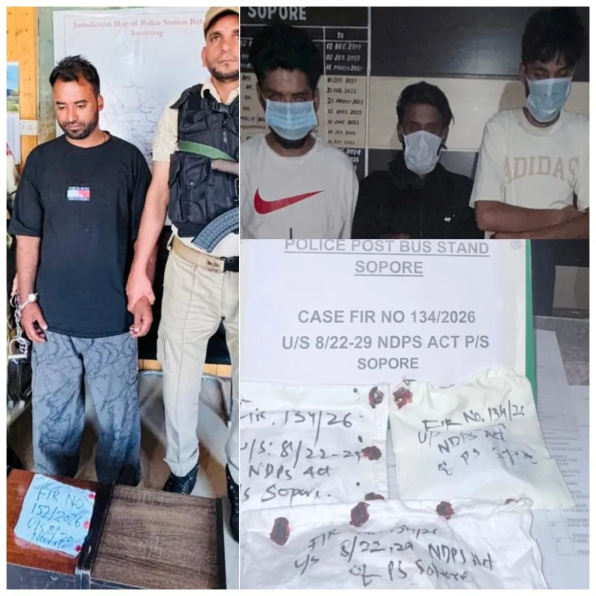 Four drug peddlers arrested in Anantnag, Sopore