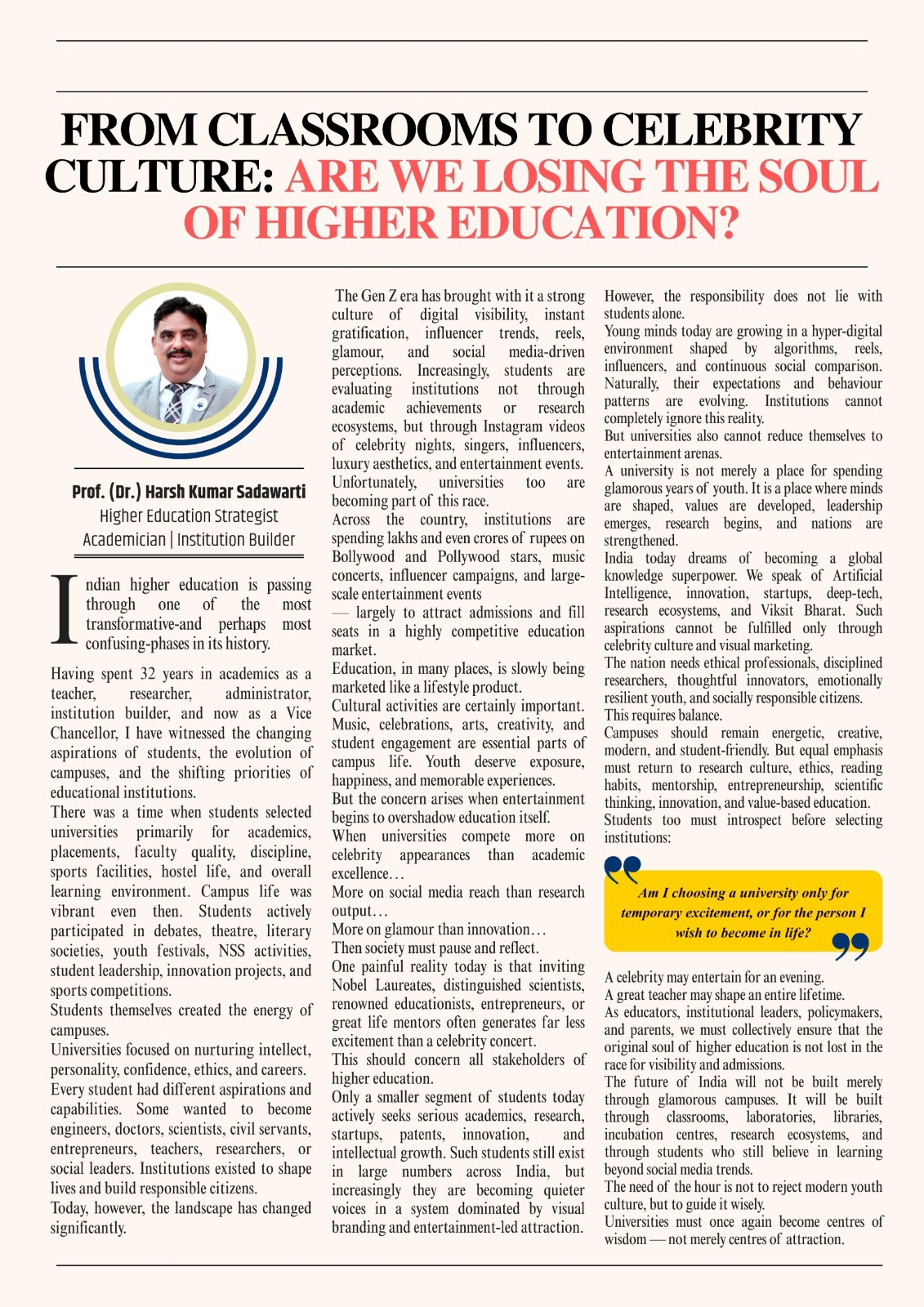 From Classrooms to Celebrity Culture: Are We Losing the Soul of Higher Education?