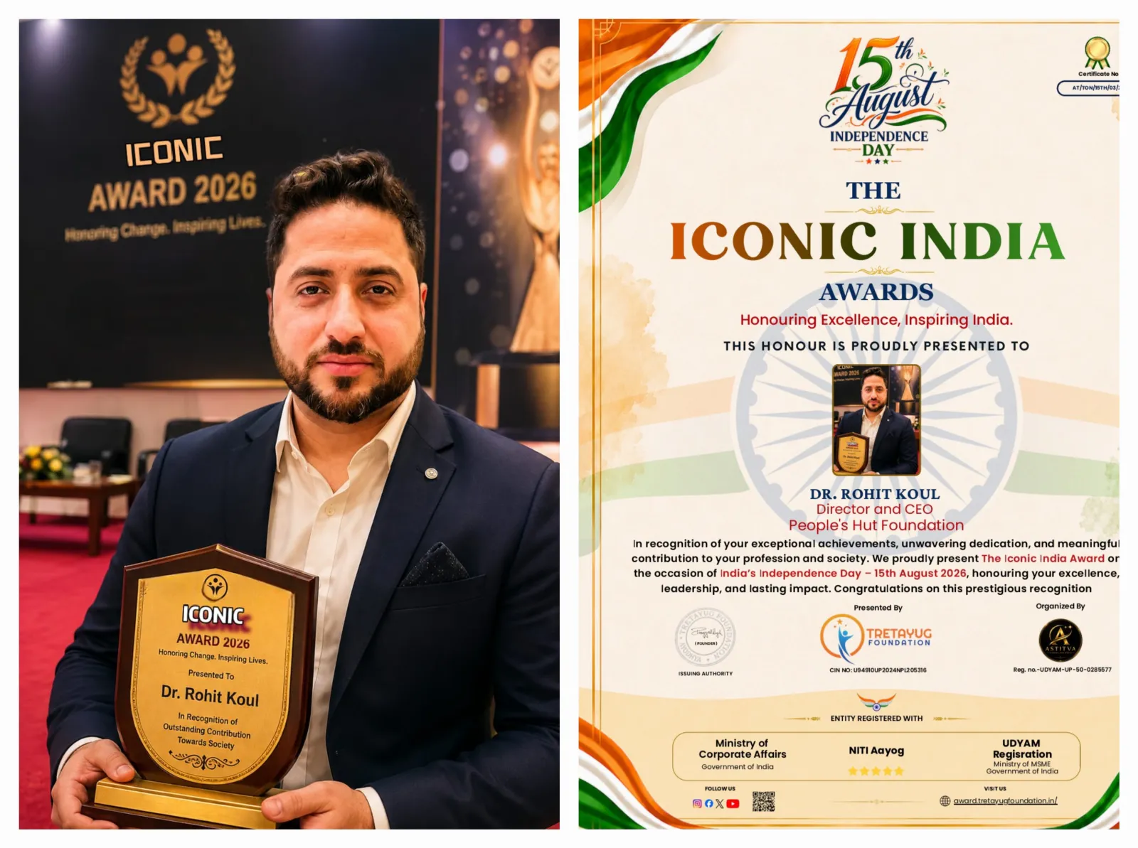 Dr. Rohit Koul Conferred with 'The Iconic India Award 2026' for Exemplary Leadership in Social Empowerment and Public Service